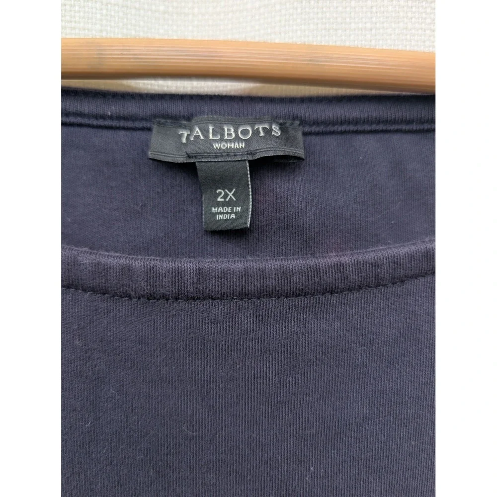 TALBOTS Shift T Shirt Dress Womens 2X Navy Blue Cotton Eyelet Crochet Sleeve‎